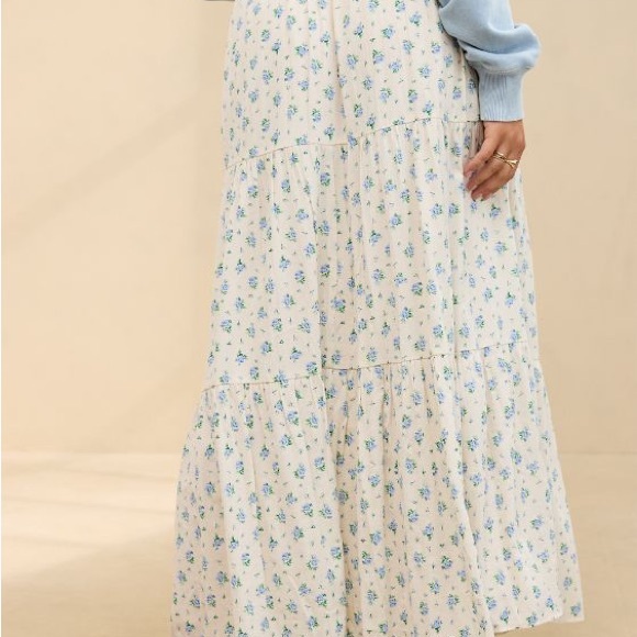 Aerie Floral Maxi Skirt - Cream and Blue - Picture 1 of 4
